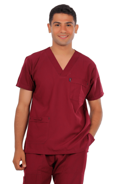 توب كلاسيك رجالي عنابي نص كم