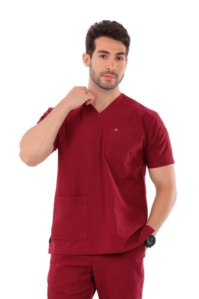 توب بريميوم رجالي عنابي نص كم